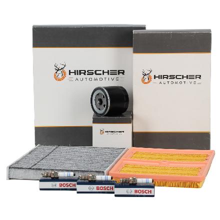 HIRSCHER Filterset + 3x BOSCH Zündkerze VW Golf 7 T-Roc Touran AUDI A3 8V Q2 GA 1.0 TSI