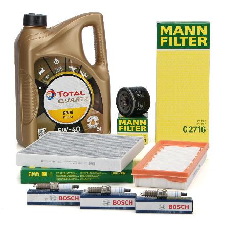 MANN Filterset + 3x BOSCH Zündkerze + 5L TOTAL Motoröl SMART ForTwo (451) 1.0