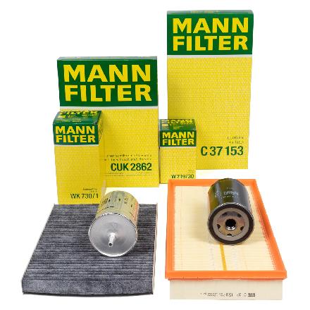 MANN-FILTER Luftfilter C 37 153 + Ölfilter W 719/30 + Filter, Innenraumluft CUK 2862 + Kraftstofffilter WK 730/1