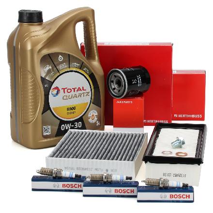 HERTH+BUSS Filterset + 3x BOSCH Zündkerze + 5L TOTAL Motoröl SMART ForFour (454) 1.1 75 PS