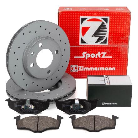 Zimmermann SPORT Bremsscheiben + HIRSCHER Beläge VW Golf 3 Vento mit ABS ab 10.1996 vorne