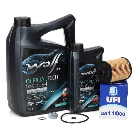 6L WOLF OFFICIALTECH 0W20 LS-FE Motoröl + UFI Ölfilter VOLVO V40-90 XC40-90 T2-T8 D2-D5