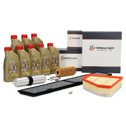 HIRSCHER Filterset 4-tlg + 8L CASTROL 5W30 Motoröl BMW 3er E90-92 335d M57 ab 02.2010