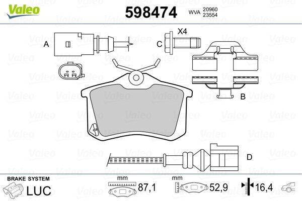 Bremsbelagsatz, Scheibenbremse VALEO 598474