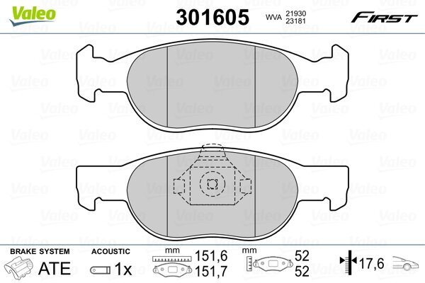 Bremsbelagsatz, Scheibenbremse VALEO 301605