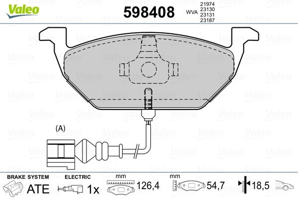 Bremsbelagsatz, Scheibenbremse VALEO 598408