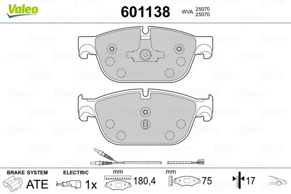 Bremsbelagsatz, Scheibenbremse VALEO 601138