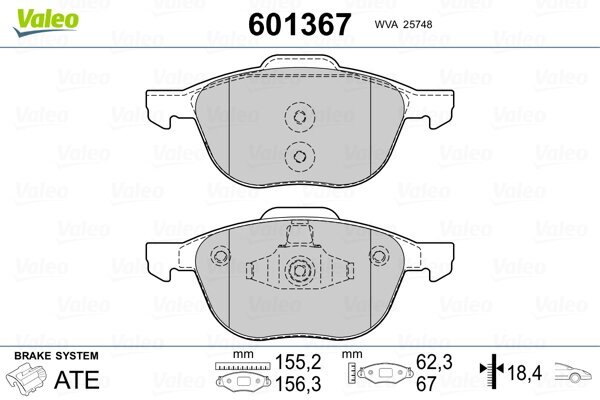 Bremsbelagsatz, Scheibenbremse VALEO 601367