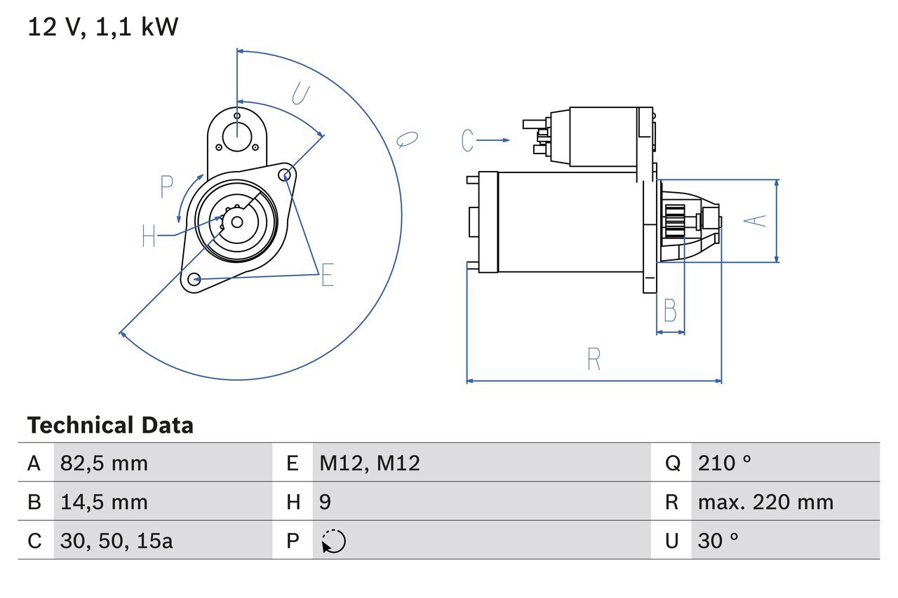 Starter 12 V 1,1 kW BOSCH 0 986 016 330