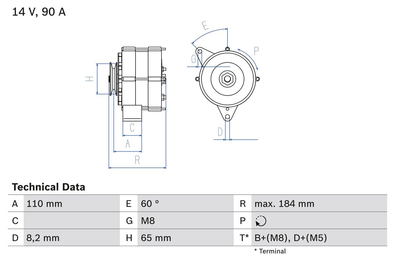 Generator 14 V BOSCH 0 986 033 160