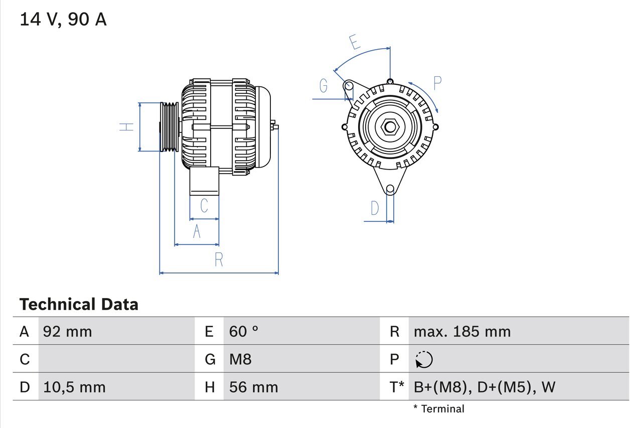 Generator 14 V BOSCH 0 986 040 180