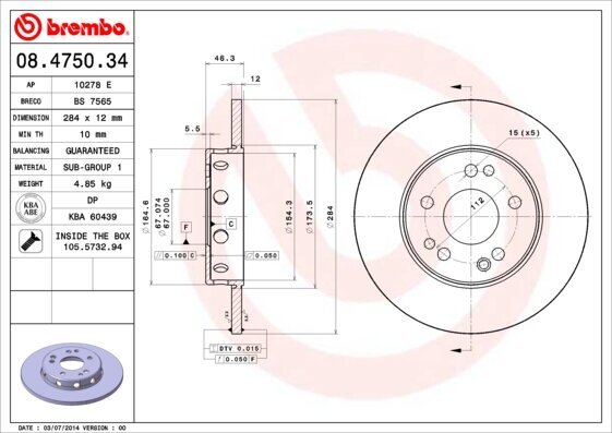 Bremsscheibe BREMBO 08.4750.34