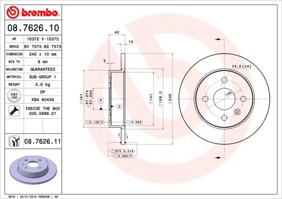 Bremsscheibe BREMBO 08.7626.11