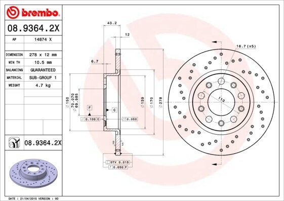 Bremsscheibe BREMBO 08.9364.2X