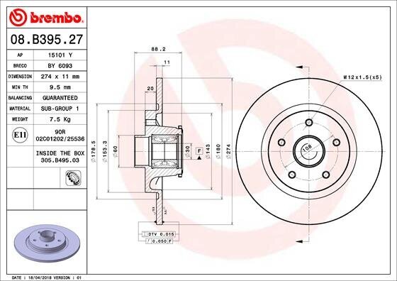 Bremsscheibe BREMBO 08.B395.27