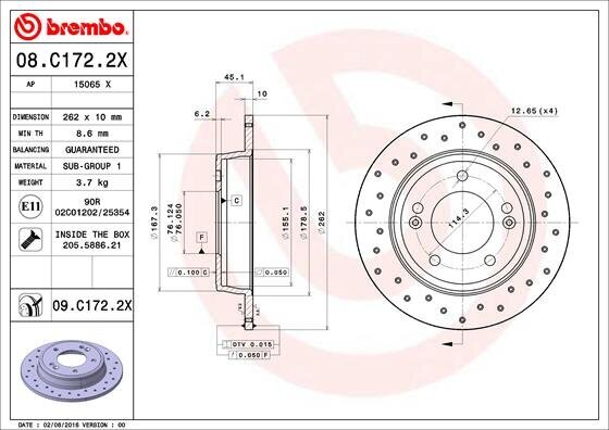 Bremsscheibe BREMBO 08.C172.2X