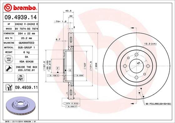 Bremsscheibe BREMBO 09.4939.14