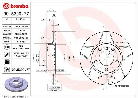 Bremsscheibe BREMBO 09.5390.77