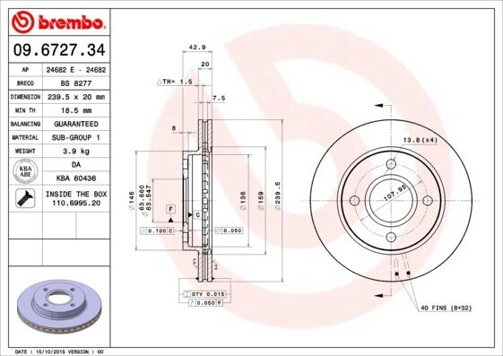 Bremsscheibe BREMBO 09.6727.34