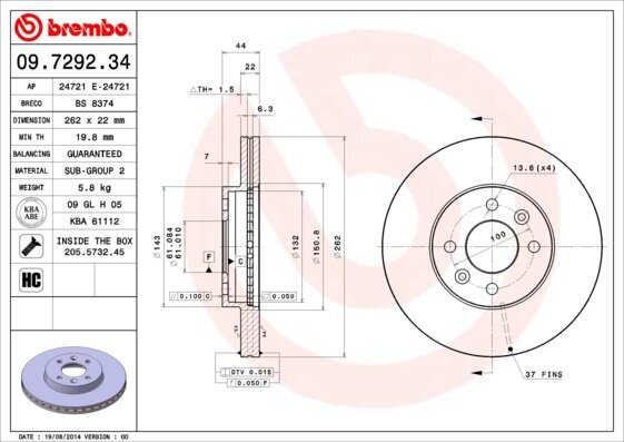 Bremsscheibe BREMBO 09.7292.34