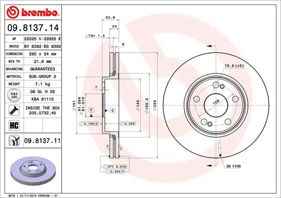 Bremsscheibe BREMBO 09.8137.14