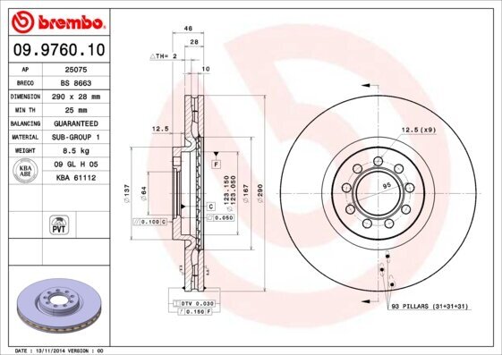 Bremsscheibe BREMBO 09.9760.10