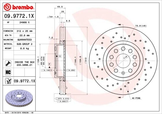 Bremsscheibe BREMBO 09.9772.1X