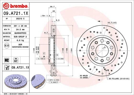 Bremsscheibe BREMBO 09.A721.1X