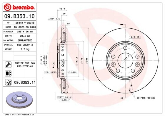 Bremsscheibe BREMBO 09.B353.11