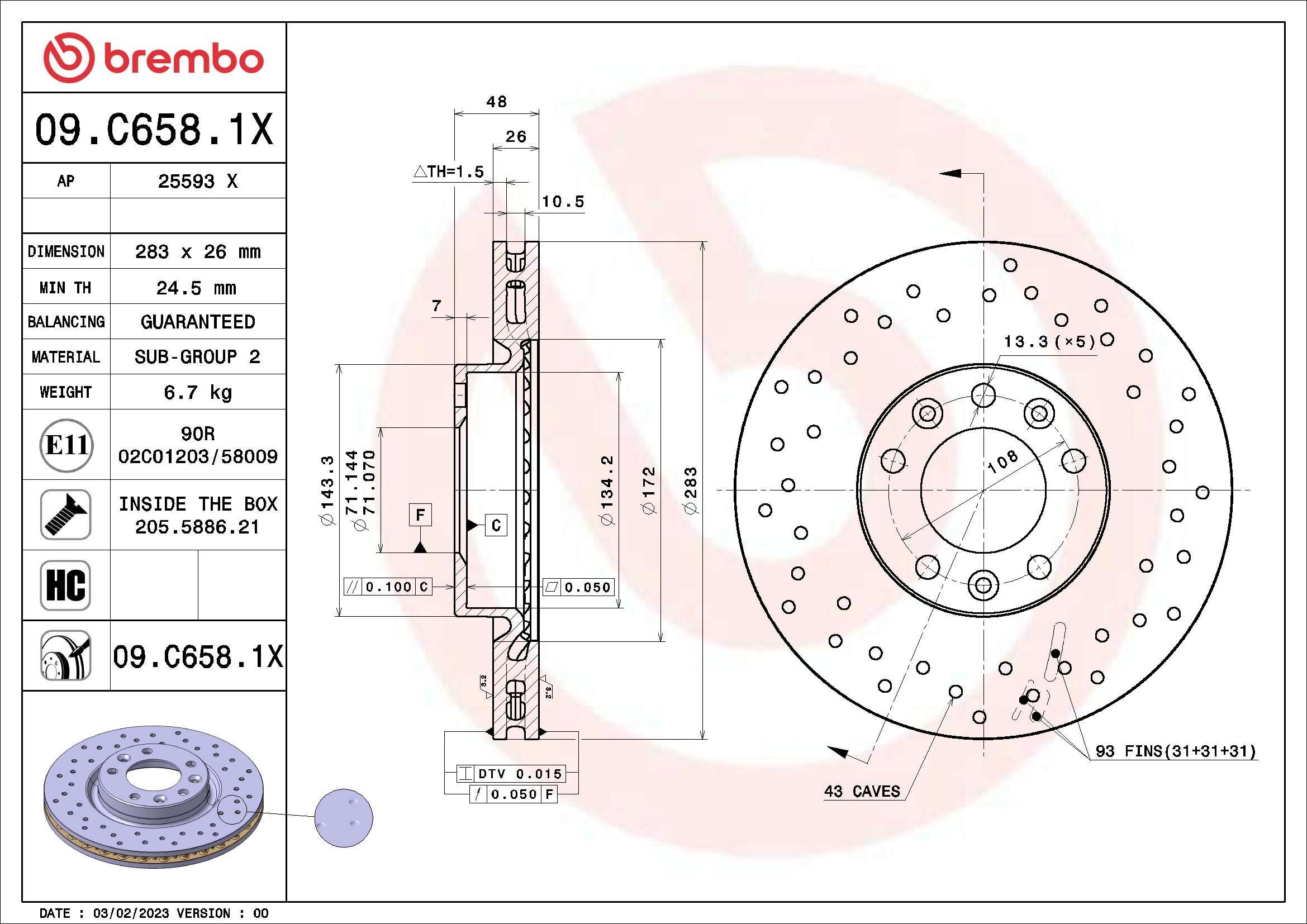 Bremsscheibe BREMBO 09.C658.1X