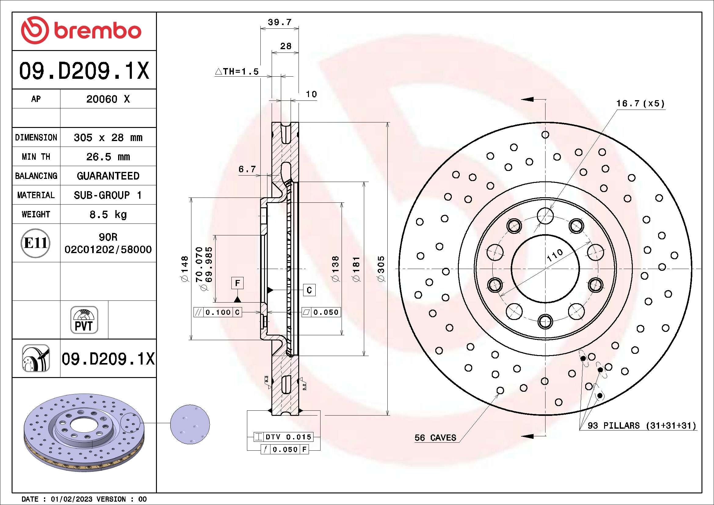 Bremsscheibe BREMBO 09.D209.1X