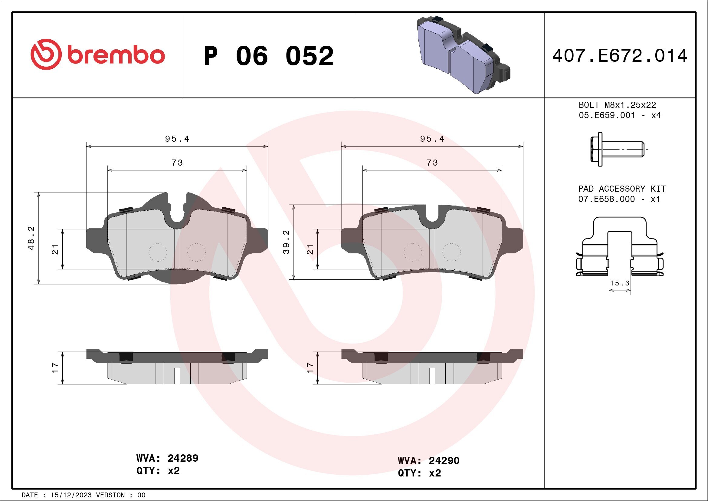 Bremsbelagsatz, Scheibenbremse BREMBO P 06 052X