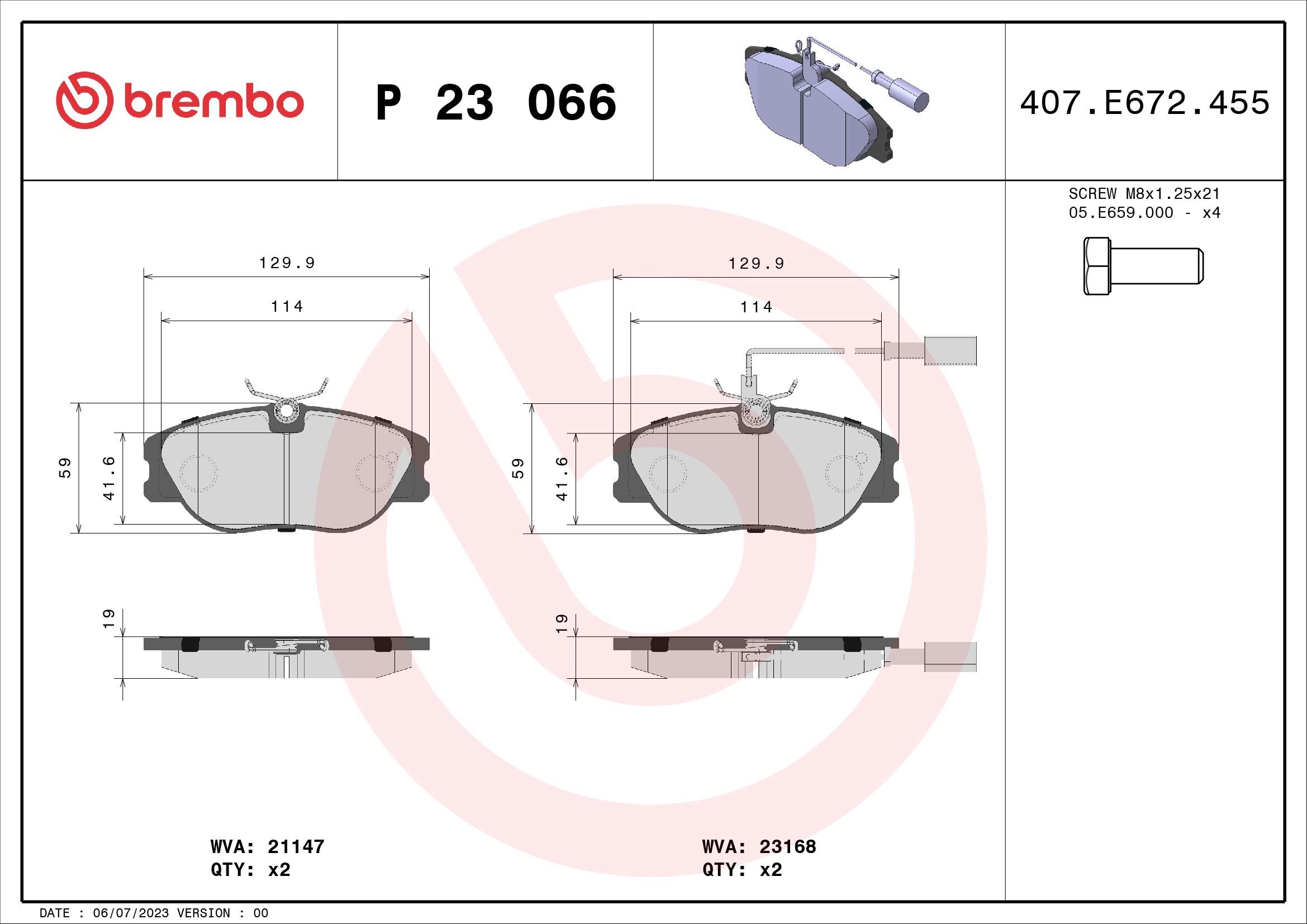 Bremsbelagsatz, Scheibenbremse BREMBO P 23 066