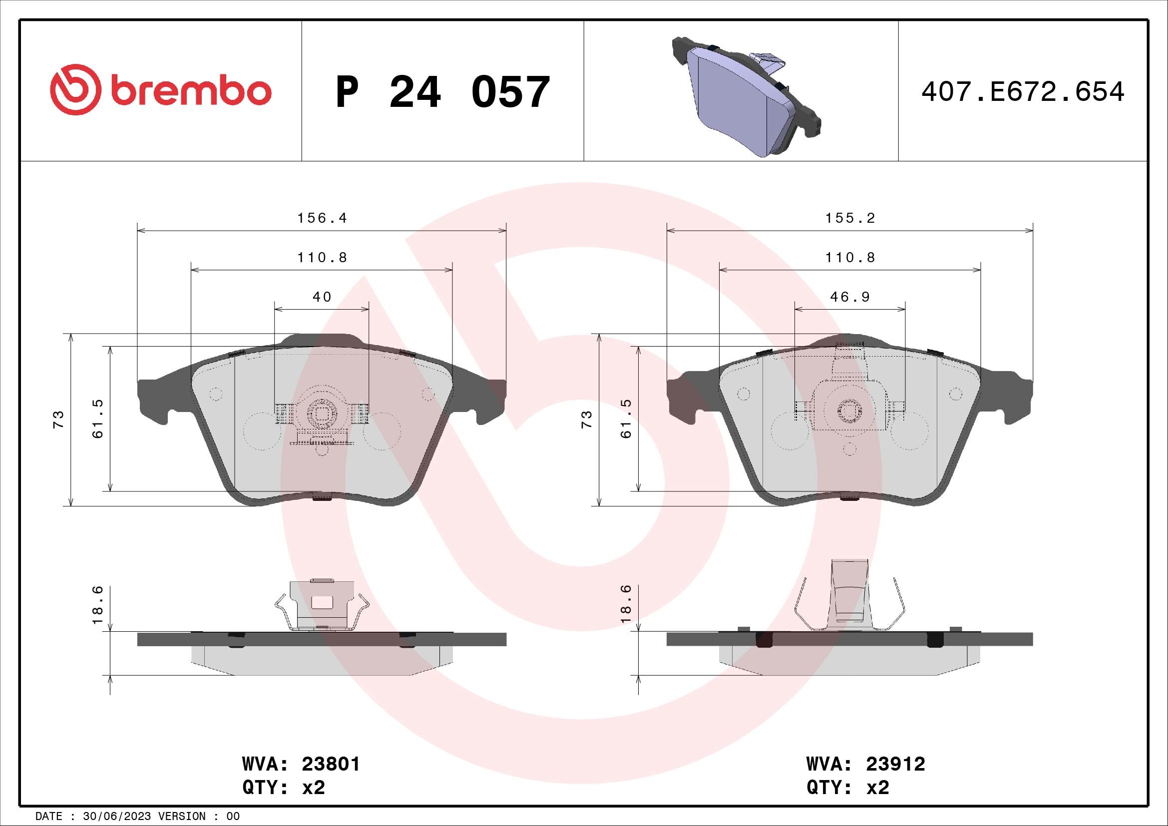 Bremsbelagsatz, Scheibenbremse BREMBO P 24 057