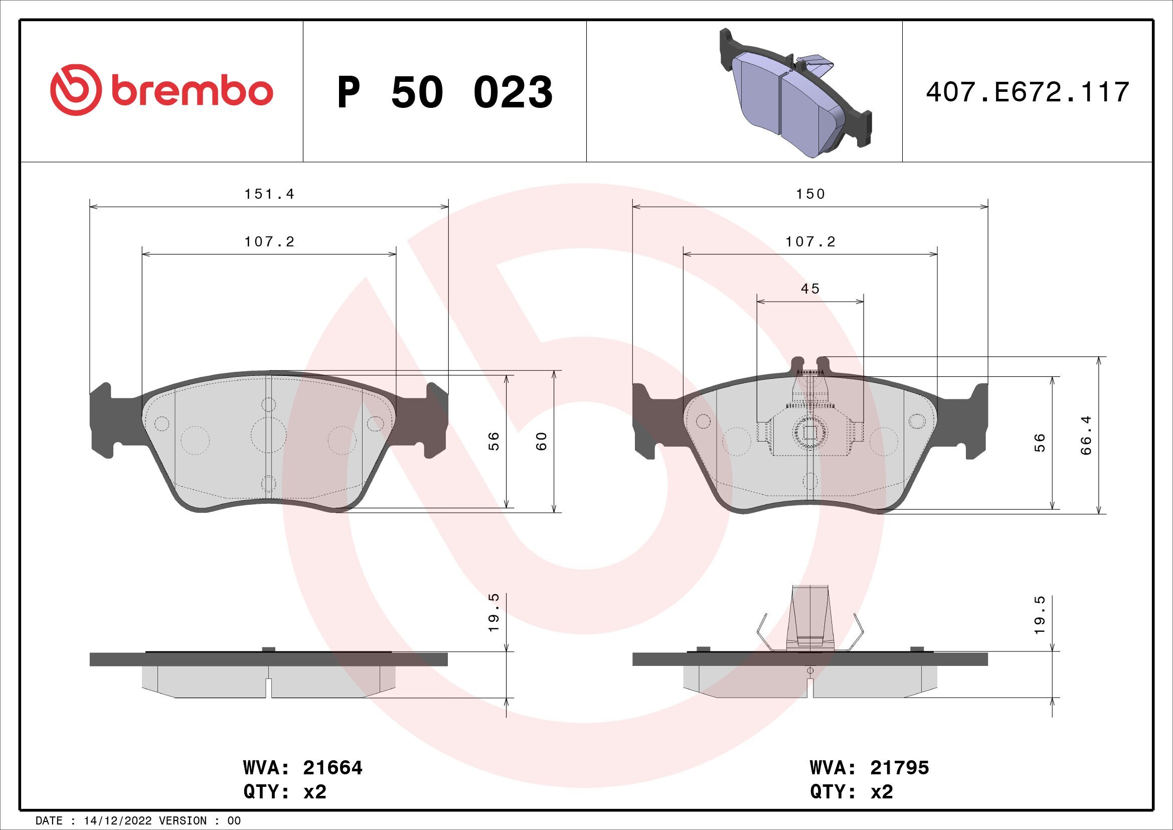 Bremsbelagsatz, Scheibenbremse BREMBO P 50 023