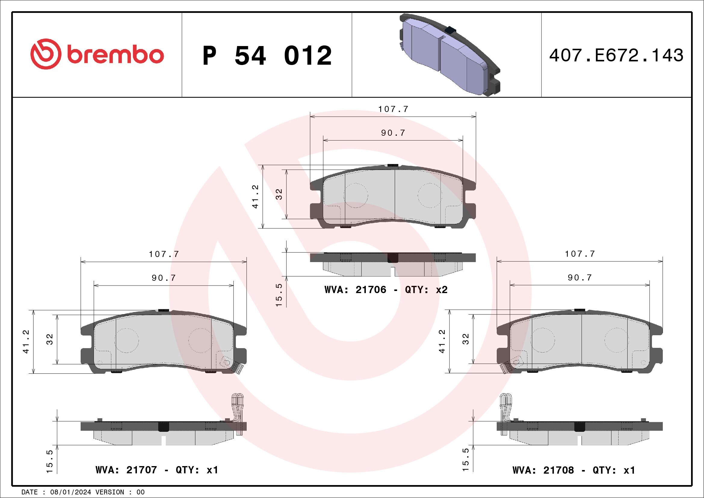 Bremsbelagsatz, Scheibenbremse BREMBO P 54 012