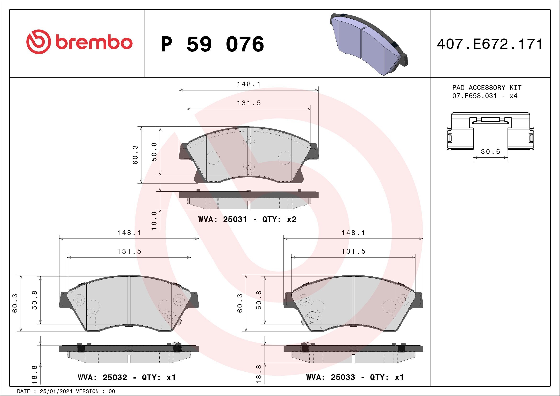 Bremsbelagsatz, Scheibenbremse BREMBO P 59 076