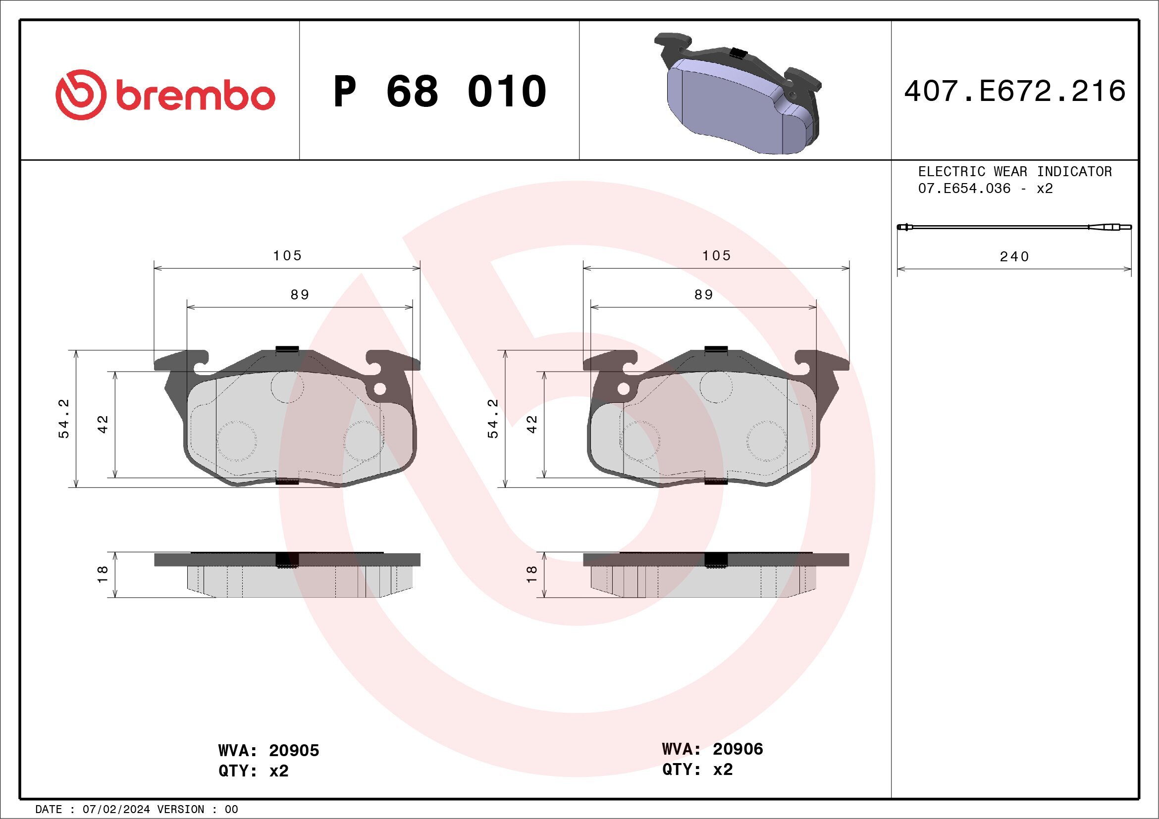 Bremsbelagsatz, Scheibenbremse BREMBO P 68 010