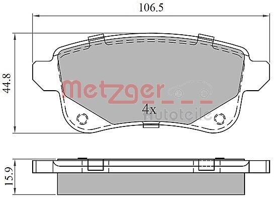 Bremsbelagsatz, Scheibenbremse METZGER 1170909