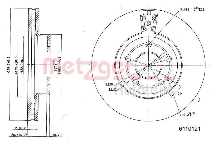 Bremsscheibe METZGER 6110121