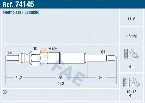 Glühkerze 11 V FAE 74145