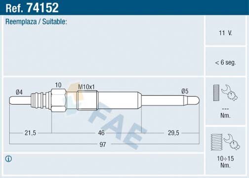 Glühkerze 11 V FAE 74152