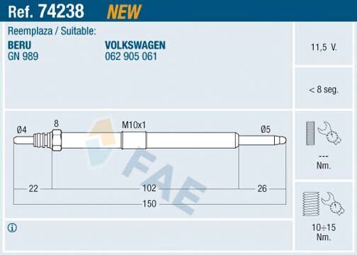 Glühkerze 11 V FAE 74238