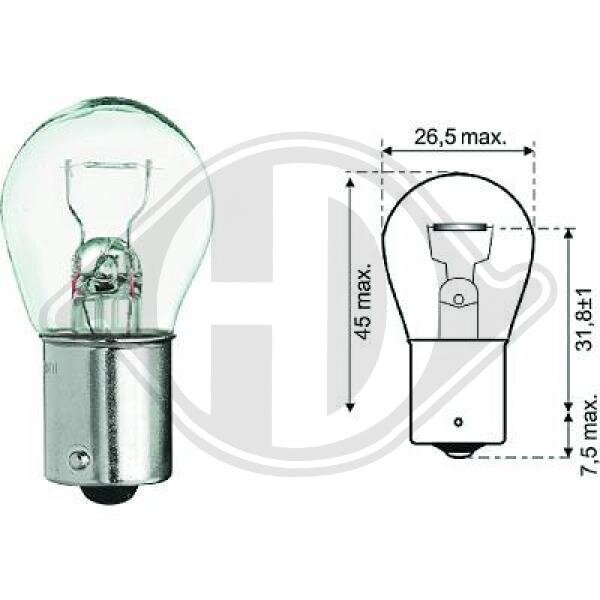 Glühlampe, Blinkleuchte 12 V 21 W P21W DIEDERICHS LID10047