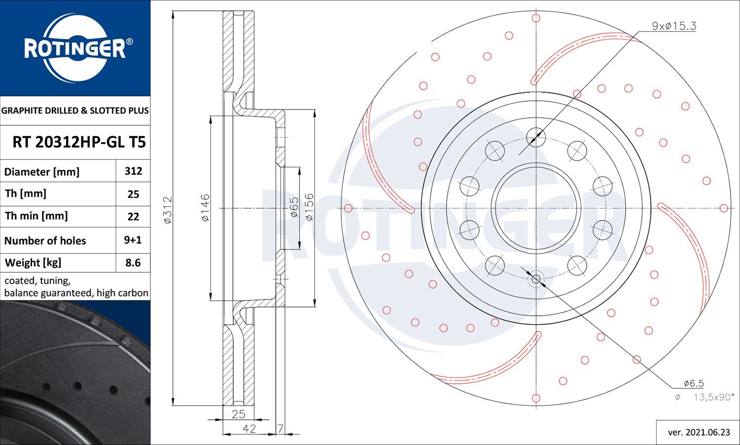 Bremsscheibe ROTINGER RT 20312HP-GL T5