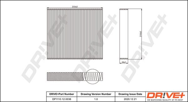 Filter, Innenraumluft Dr!ve+ DP1110.12.0038